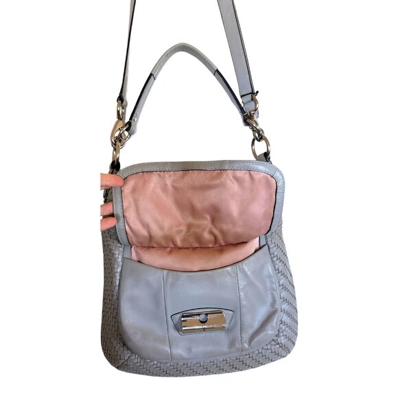 Coach Gray Woven Leather Shoulder Bag B1269-19314 Silver Hardware & Pink Satin - Picture 4 of 7